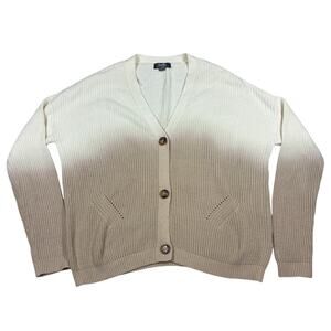 Belle by Belldini Cardigan Womens XL Ivory/Tan Ombre Button Front Loose Sweater